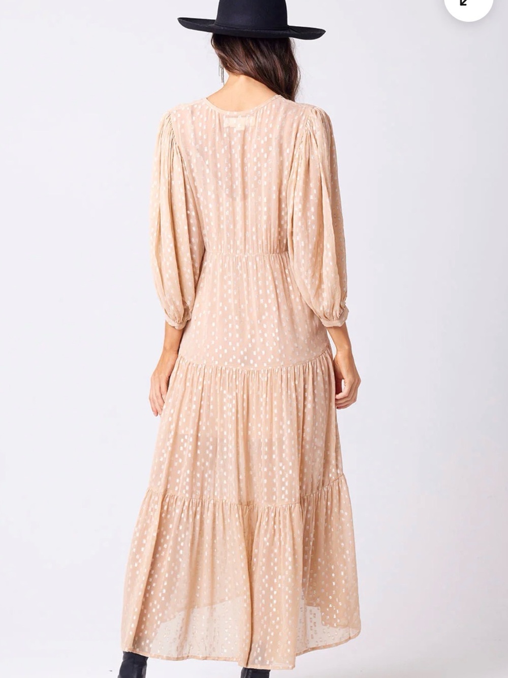 NWT- saltwater LUXE Beige Polka Dot Tiered Maxi Dress / Bathing Suit Cover Up - Picture 2 of 7